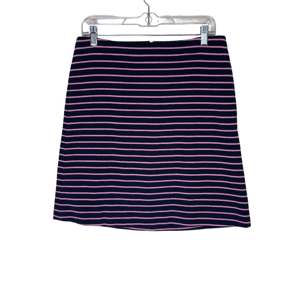 Talbots Striped A-Line Skirt Womens 2 Navy Blue Pink Textured Pockets Knee